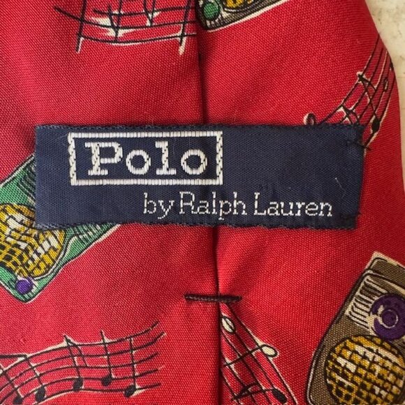 Polo Ralph Lauren Red Silk Tie With Radio & Musical Note Print - Picture 4 of 7